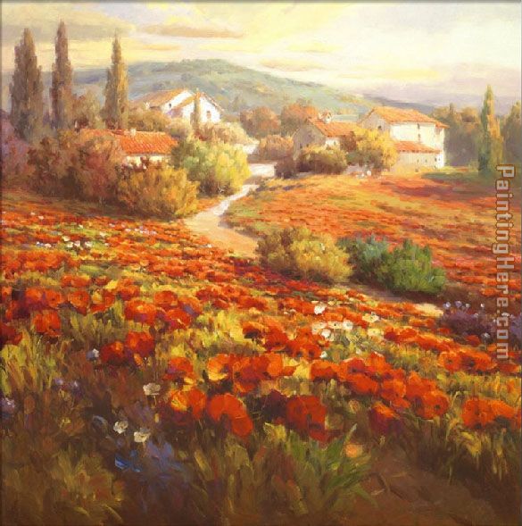 Red Poppy Hill painting - Roberto Lombardi Red Poppy Hill art painting